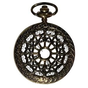 Claire's Heart Web/Gate Gold/White Tones Floral Back Pocket Watch, Non-Operable